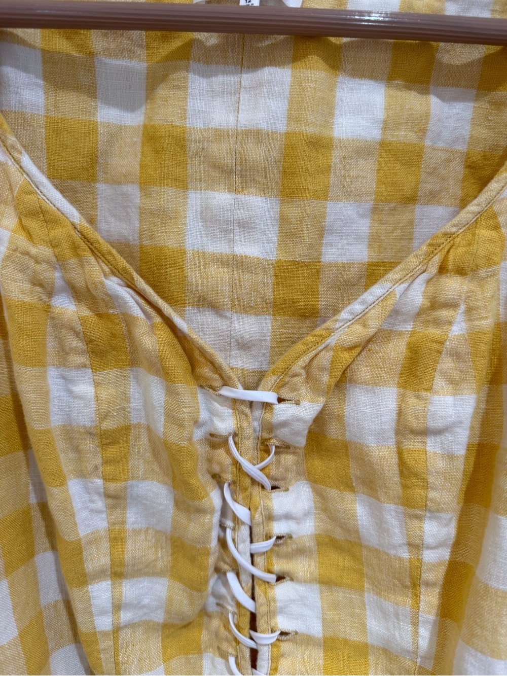 Reformation Barrett Top yellow gingham sweetheart‎ neck 100%Linen Size 12 - Picture 4 of 13